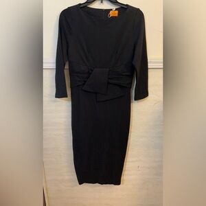 NWT-Marycrafts Elegant Black Sheath Midi Dress Bow Detail